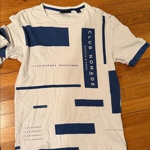 Scotch & Soda White Short-Sleeve Graphic Tee with Navy Blocks